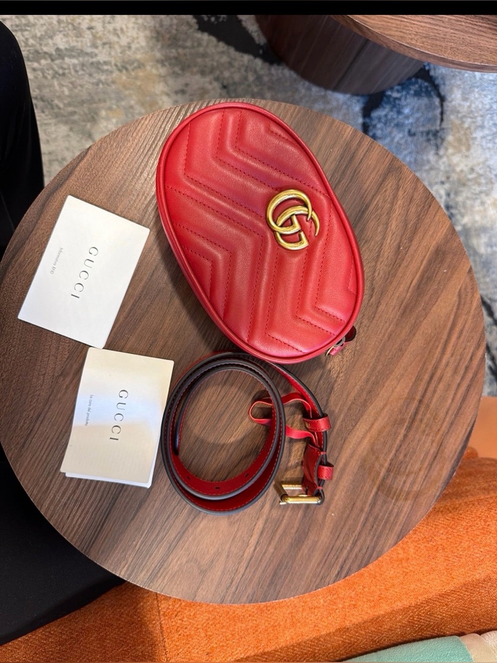 Gucci Red Matelassé GG Marmont Crossbody Belt Bag